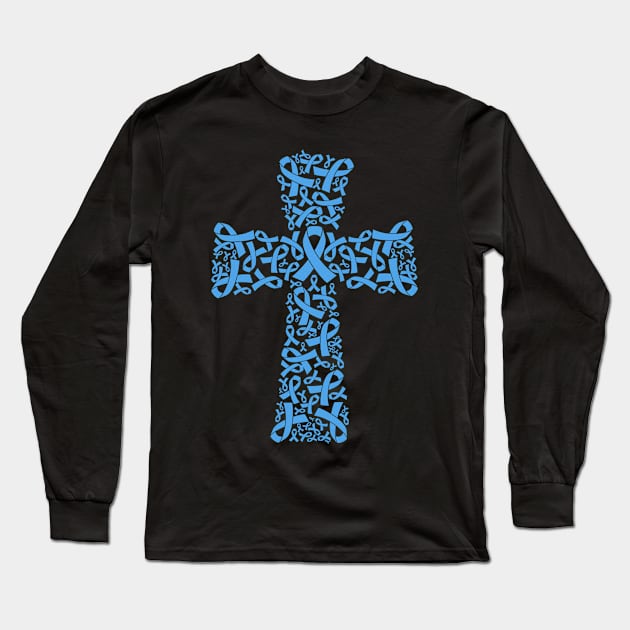 Christian Cross Jesus Trisomy 18 Awareness Light Blue Ribbon Warrior Support Survivor Long Sleeve T-Shirt by celsaclaudio506